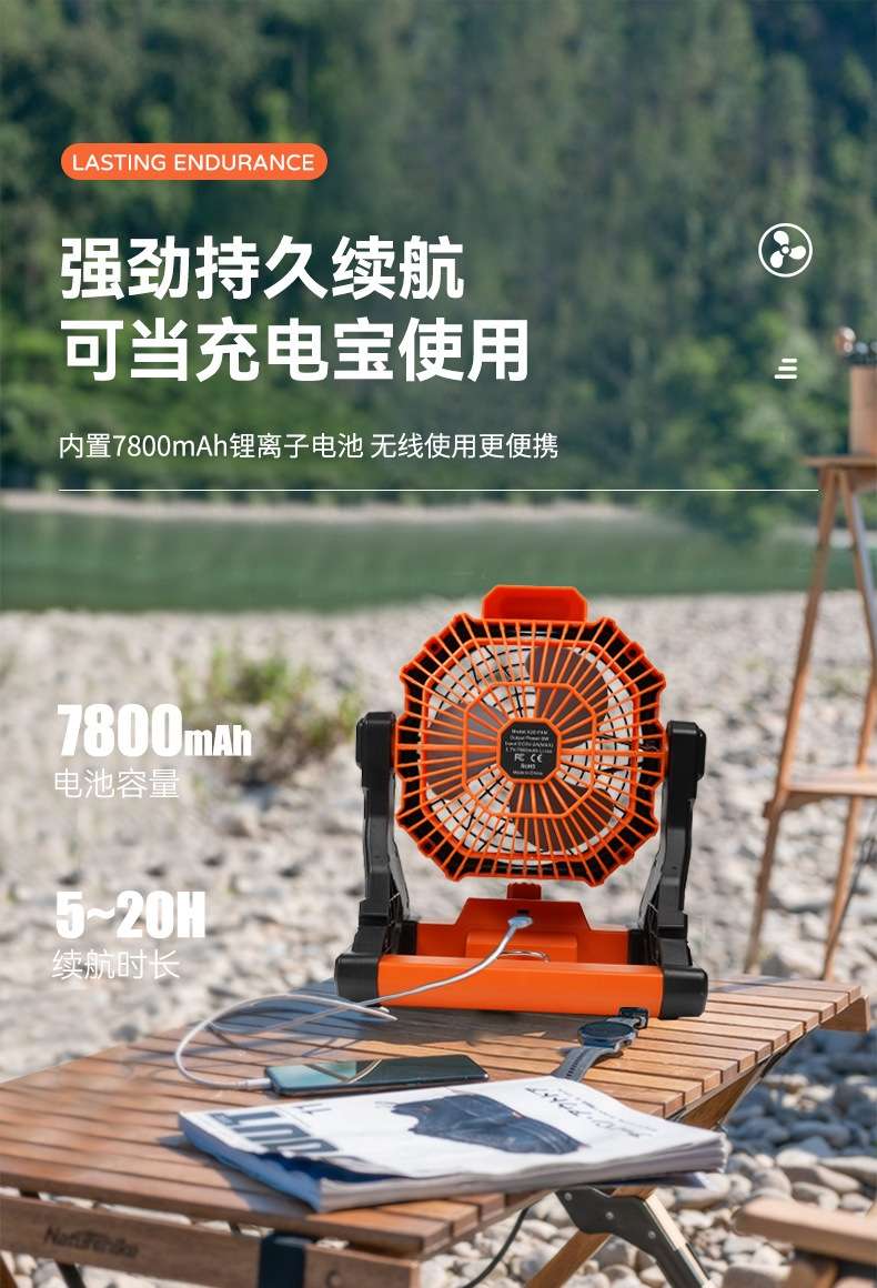 USB超长续航露营风扇 跨境工业户外帐篷大容量静音照明风扇详情图3