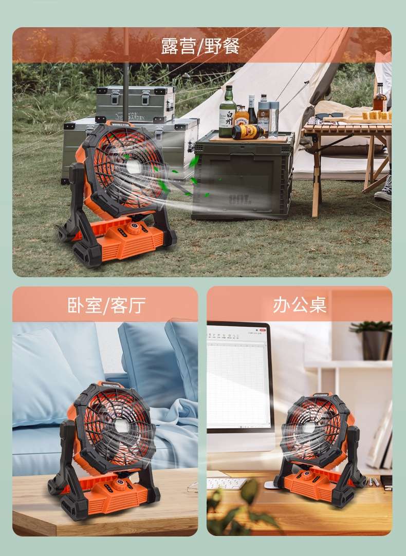 USB超长续航露营风扇 跨境工业户外帐篷大容量静音照明风扇详情图5