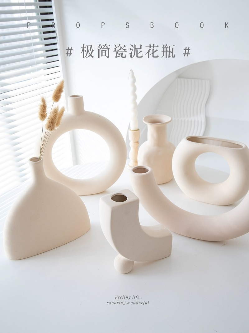 ins retro plain ceramic vase, Nordic-style living room decoration item, dry flower rough pottery flower vase, home decoration item pic 7