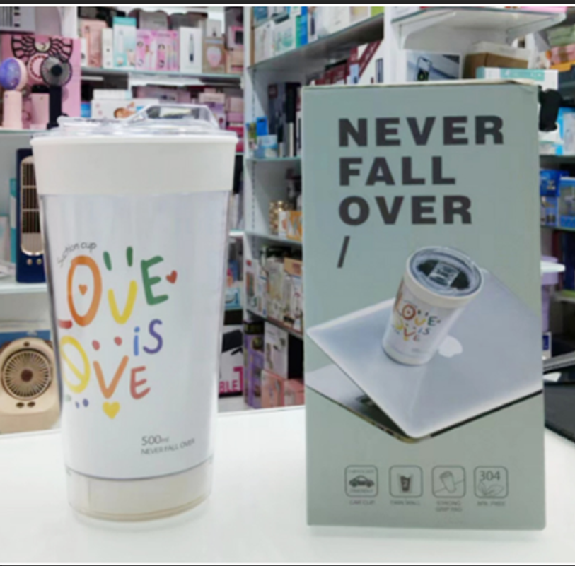 Double-layer inner steel and outer plastic coffee cups, milk tea cups, juice cups, beverage cups, suction cups that won't fall over