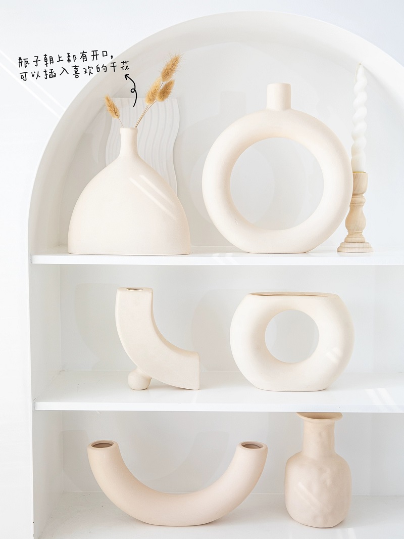 ins retro plain ceramic vase, Nordic-style living room decoration item, dry flower rough pottery flower vase, home decoration item pic 4