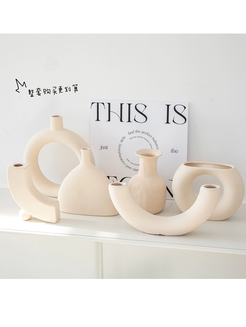 ins retro plain ceramic vase, Nordic-style living room decoration item, dry flower rough pottery flower vase, home decoration item pic 1