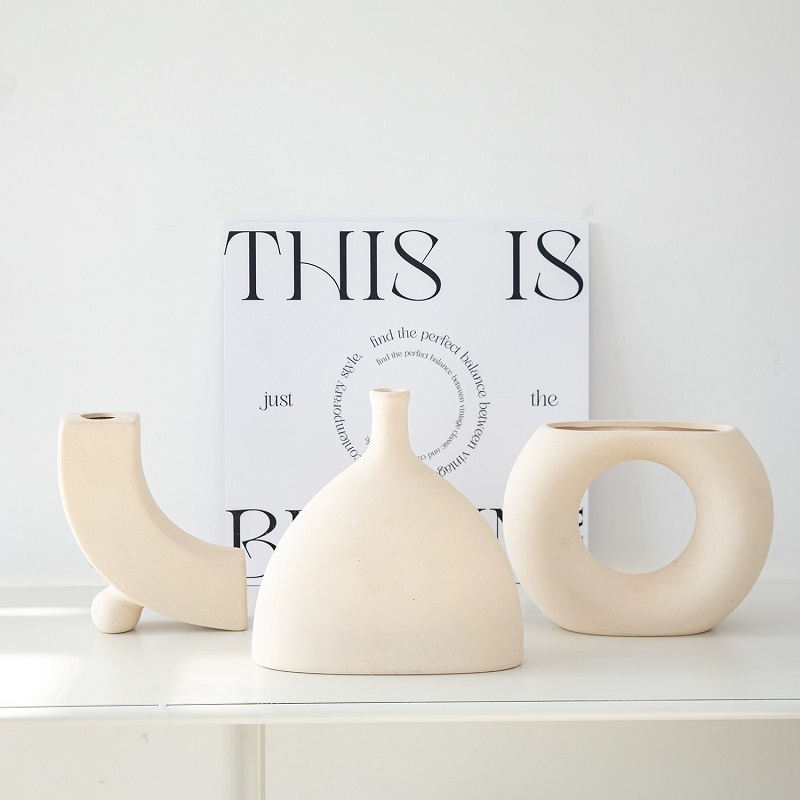 ins retro plain ceramic vase, Nordic-style living room decoration item, dry flower rough pottery flower vase, home decoration item pic 10