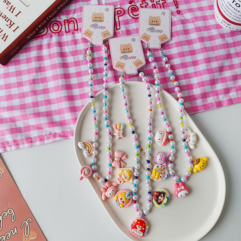 项链/饰品/珍珠项链/珍珠/珍珠链条女拼接气质白底实物图