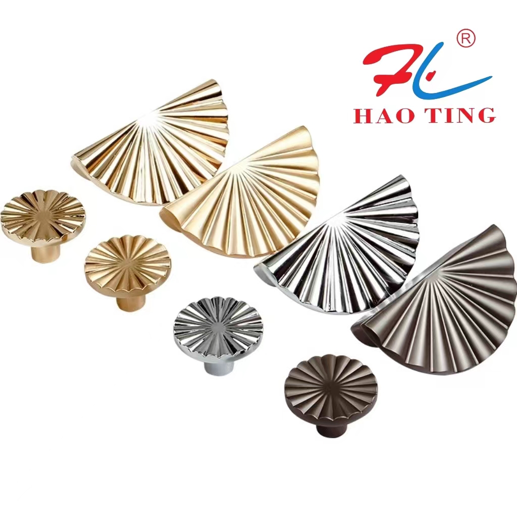 Flower-shaped drawer handles, semi-circular handles, circular handles, bright gold single-hole wardrobe, cabinet and TV cabinet handles full figure