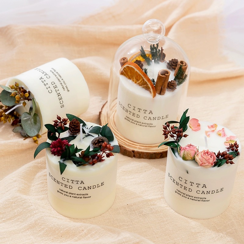 Dried flower scented candle gift box, romantic bedroom atmosphere, sleep-aid home smokeless scented candle, birthday gift, solid scented candle, scented candle, gypsum scented candle, flameless scented candle, home scented candle, scented candle, scented candle, fragrance Specification image