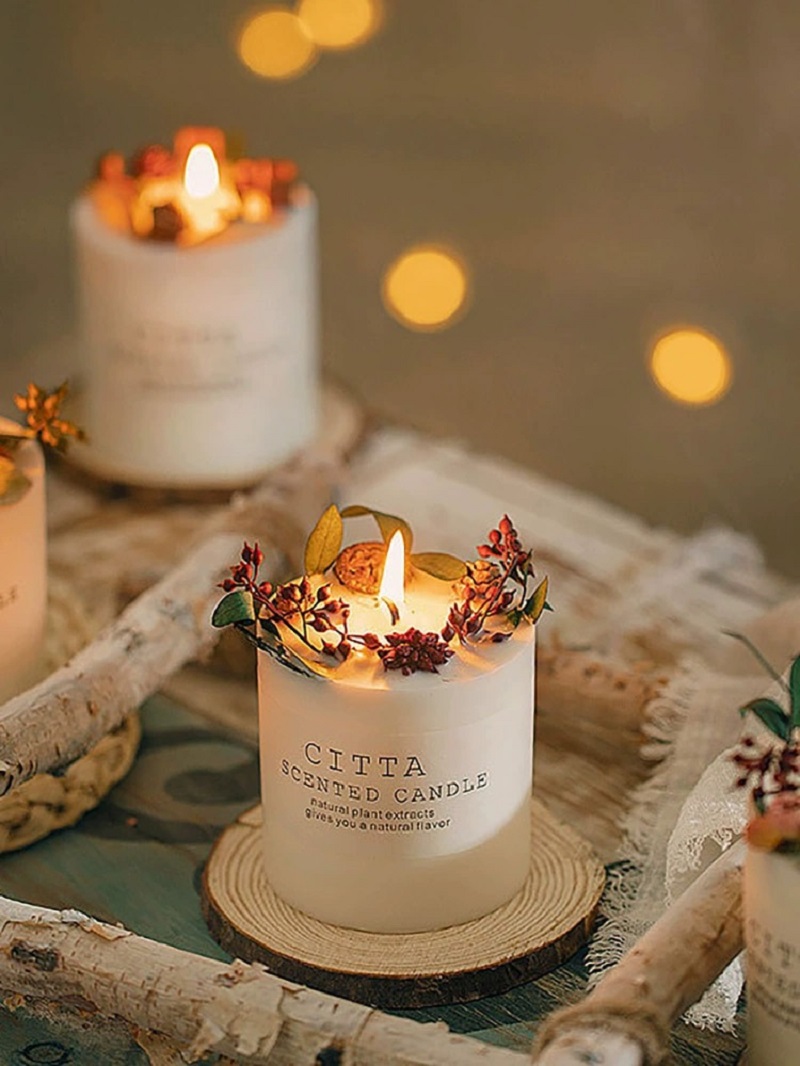 干花香薰蜡烛礼盒卧室浪漫情调助眠家用无烟香氛熏香蜡烛生日礼物固态香薰香薰香薰蜡烛石膏香薰无火香薰家居香薰香薰香氛蜡烛香氛