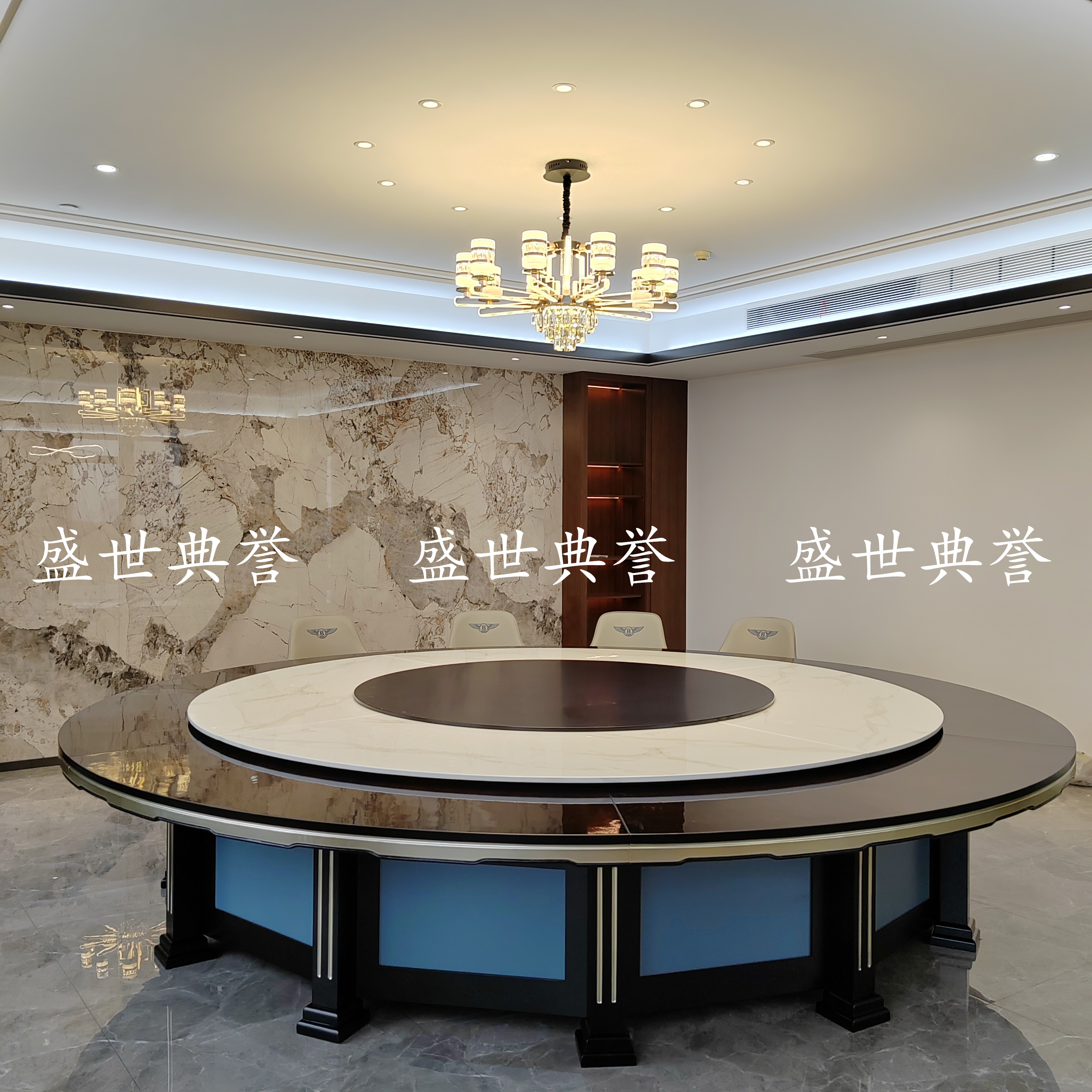 Enshi International Hotel's solid wood electric dining tables and chairs, seafood restaurant, light luxury large round tables, and high-end club electric tables details Picture