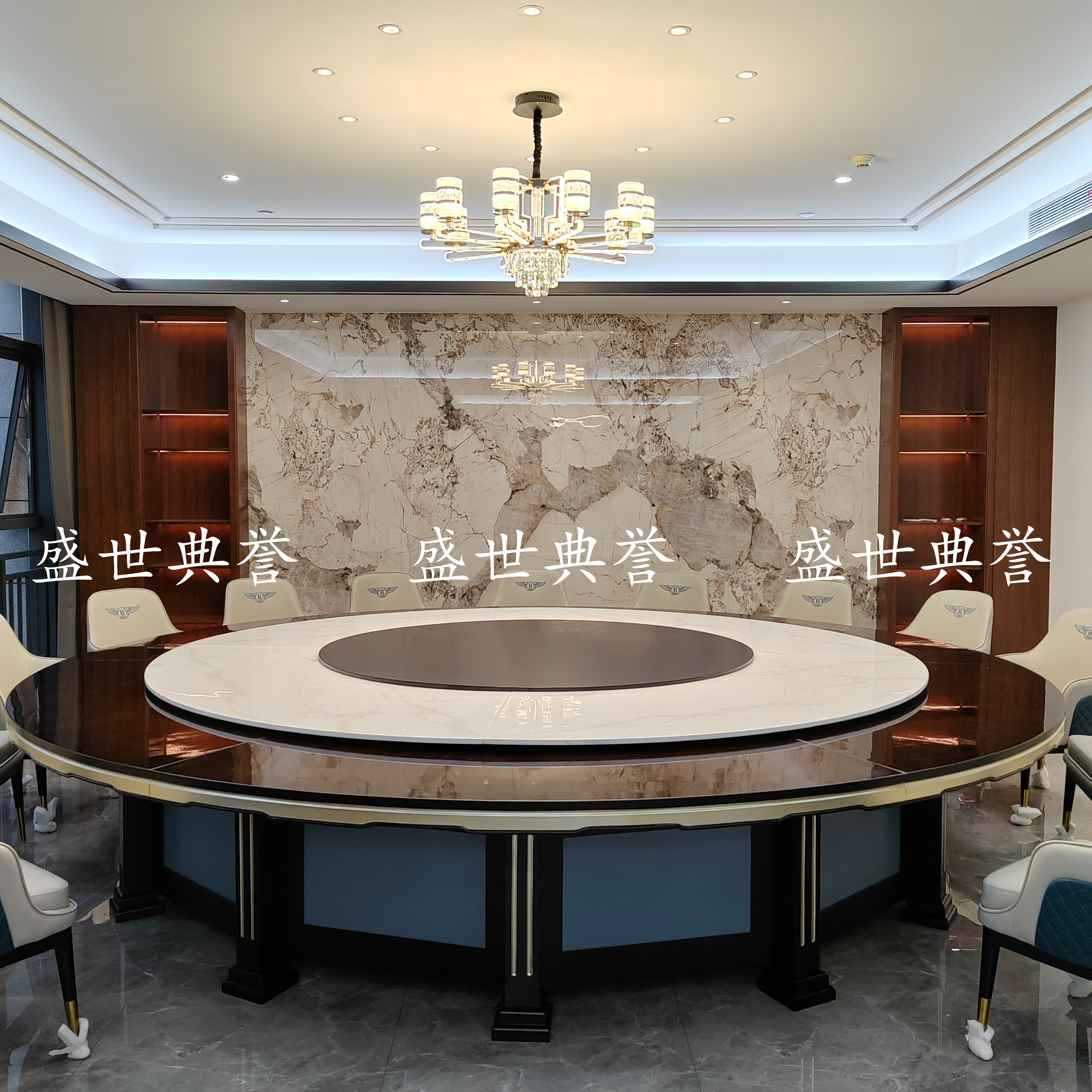 Enshi International Hotel's solid wood electric dining tables and chairs, seafood restaurant, light luxury large round tables, and high-end club electric tables Application Scenario