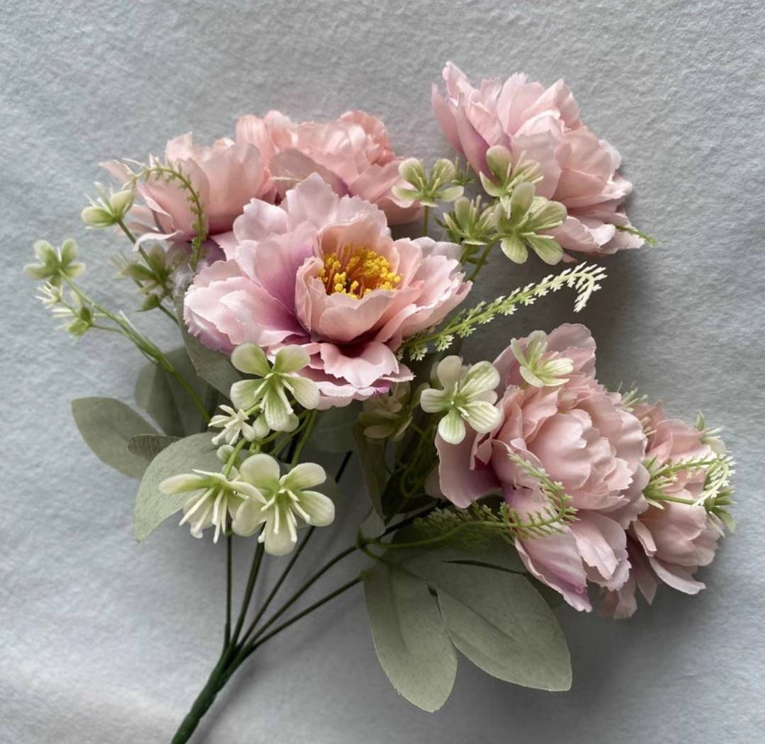 牡丹花，仿真花，手工针织花束，仿真绿植