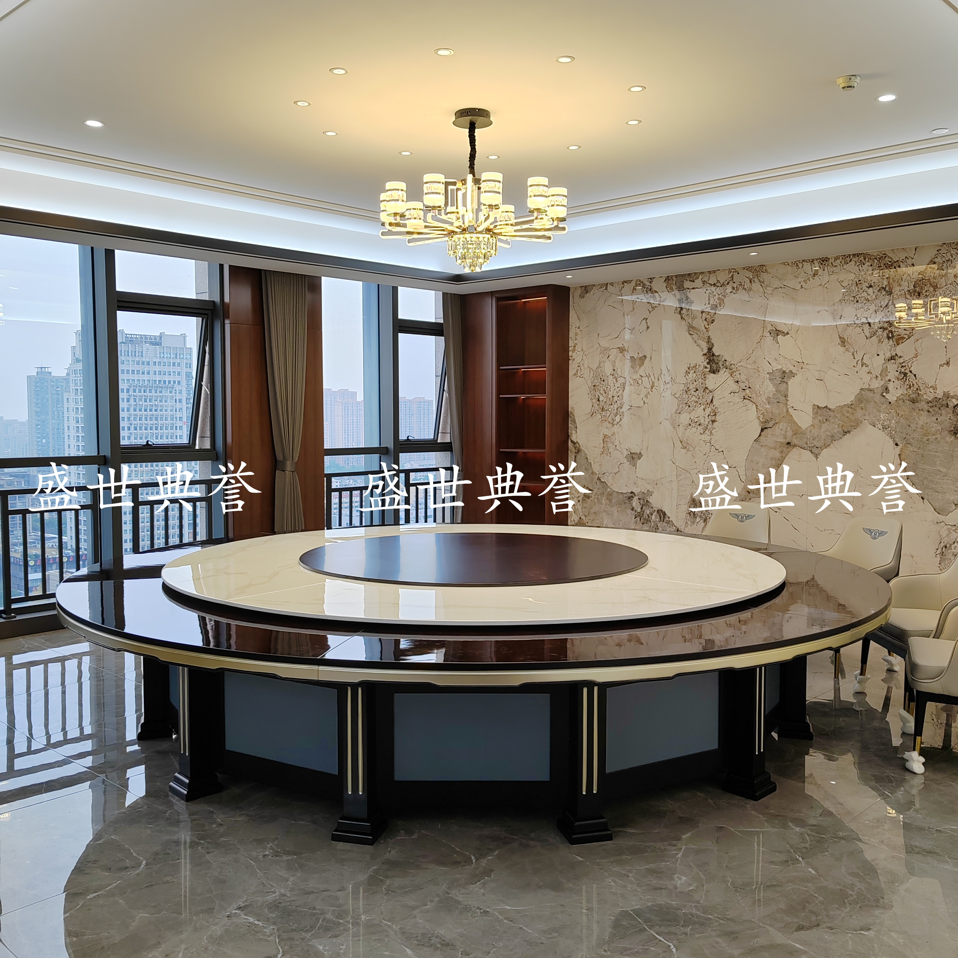 Enshi International Hotel's solid wood electric dining tables and chairs, seafood restaurant, light luxury large round tables, and high-end club electric tables