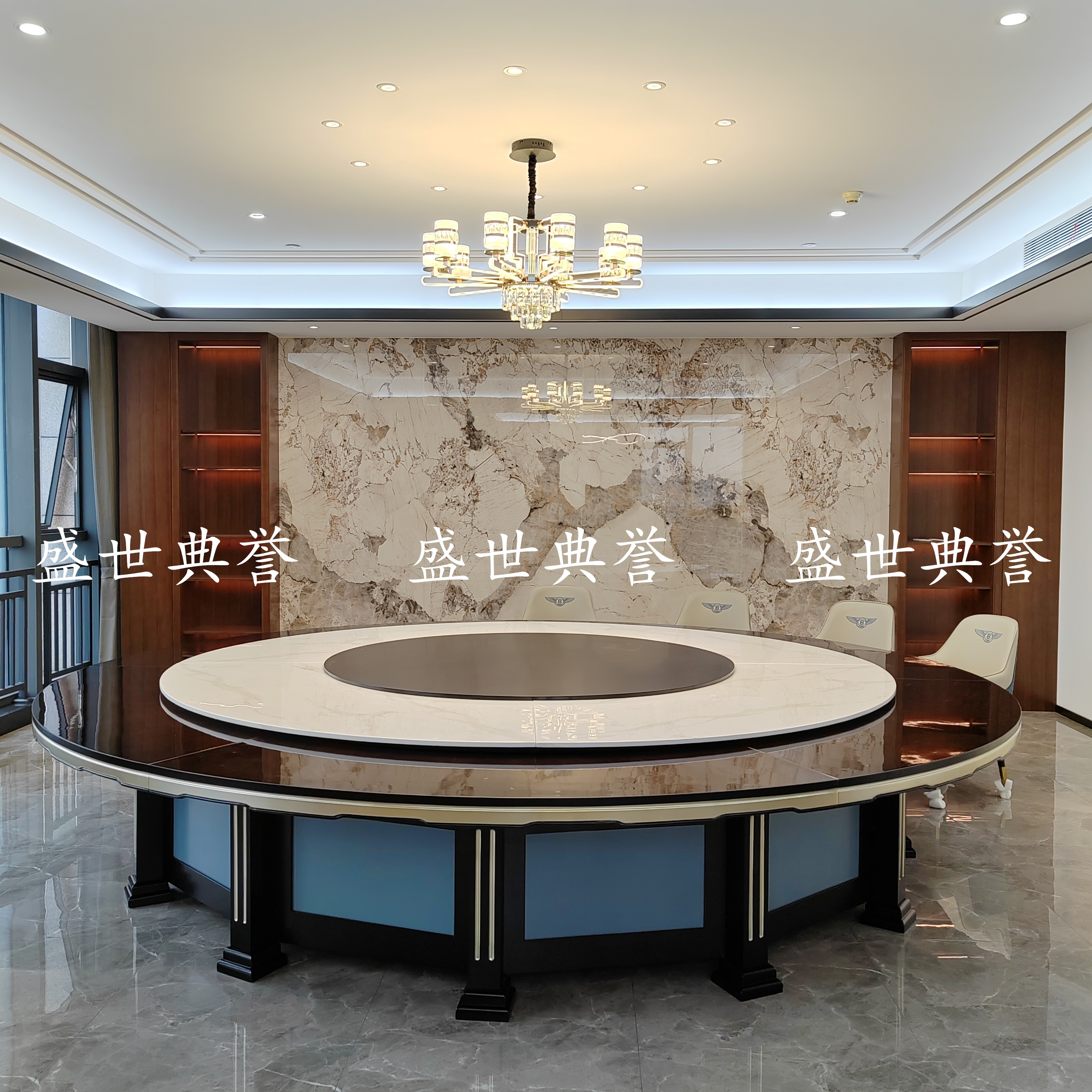 Enshi International Hotel's solid wood electric dining tables and chairs, seafood restaurant, light luxury large round tables, and high-end club electric tables Specification image