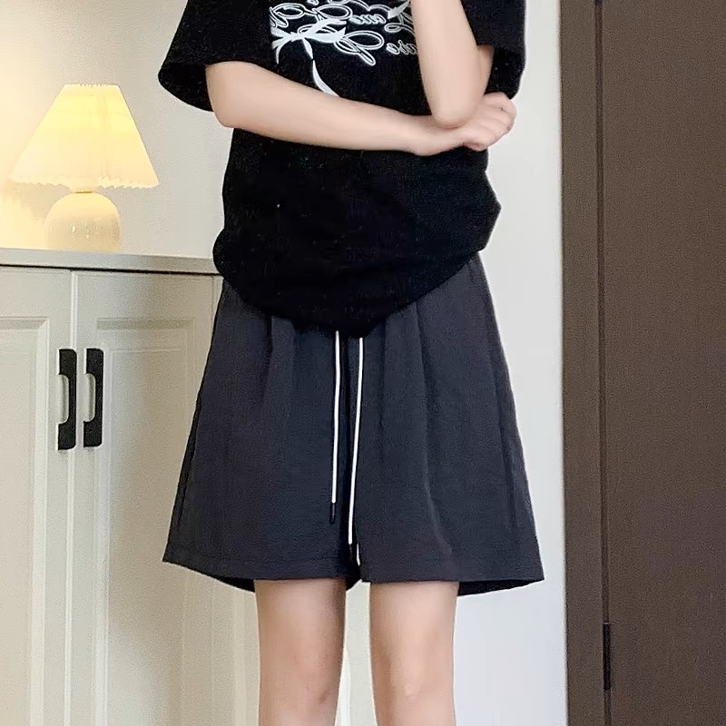 Ice Yamamoto Shorts Women's Summer Slim High-Waisted Casual Wide-Leg Mid-Length Pants With A Milf Blue Sports Five-Point Belt Pocket Item Picture