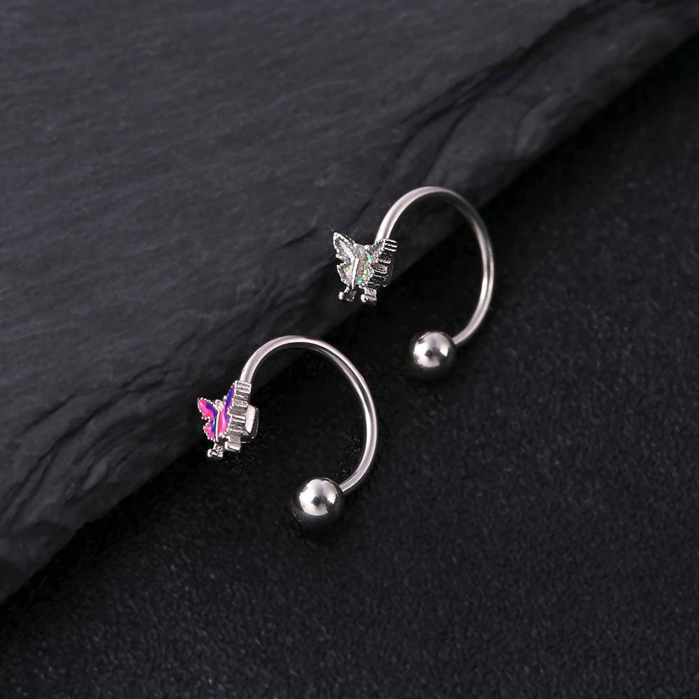 亚马逊货源唇钉个性潮流U型蝴蝶鼻环 不锈钢微笑钉人体穿刺饰品细节图