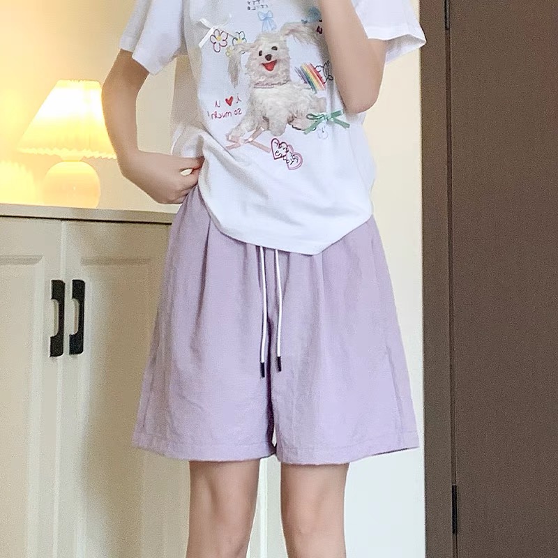 Ice Yamamoto Shorts Women's Summer Slim High-Waisted Casual Wide-Leg Mid-Length Pants With A Milf Blue Sports Five-Point Belt Pocket Application Scenario