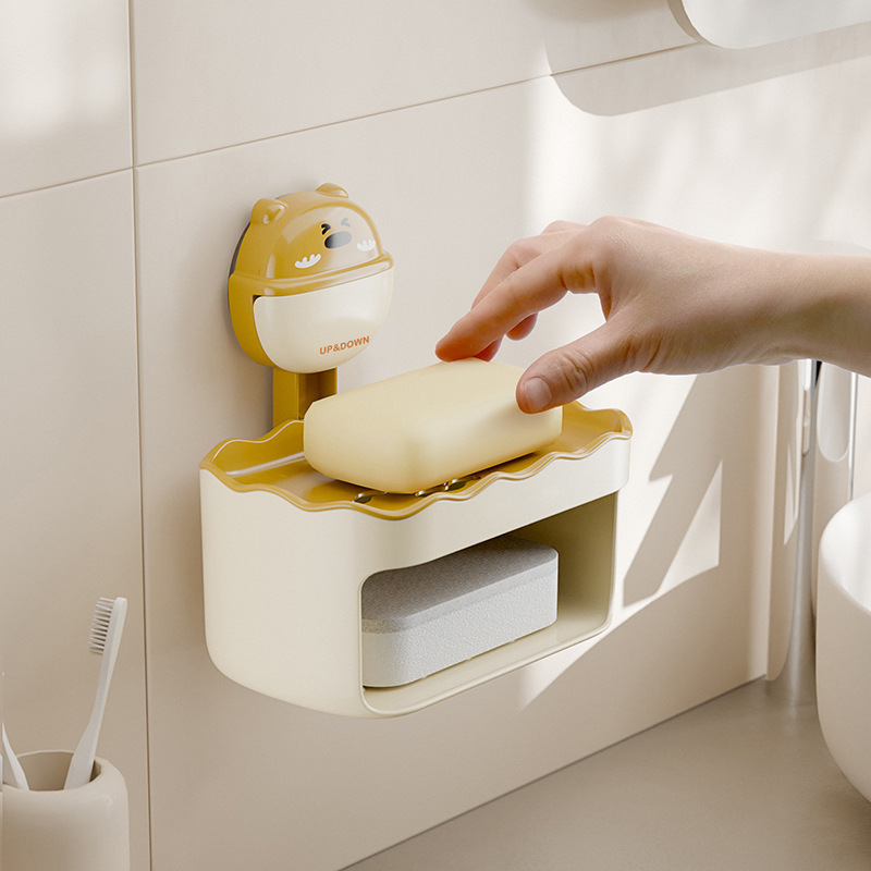 W59-WD8878 suction cup soap box wall-mounted, non-punching double-layer soap box, storage rack, draining and drainage for bathroom details Picture