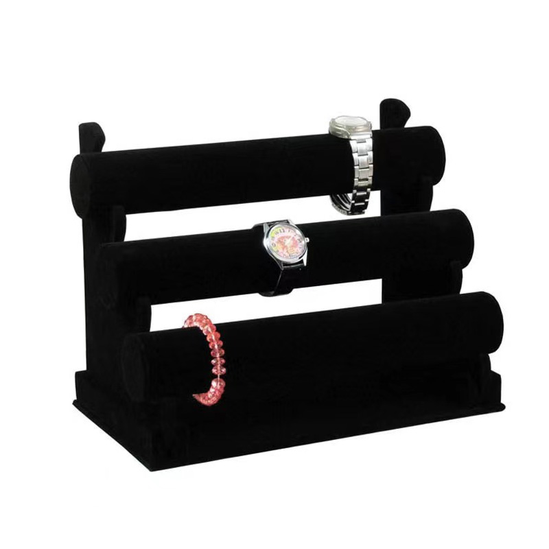 Factory direct sales, Zhihua packaging box, three-layer velvet bracelet stand, black velvet bracelet, watch stand, jewelry stand details Picture