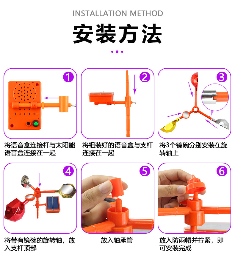 太阳能风力语音驱鸟器 电力线路反光赶鸟器 农场果园驱鸟神器详情5