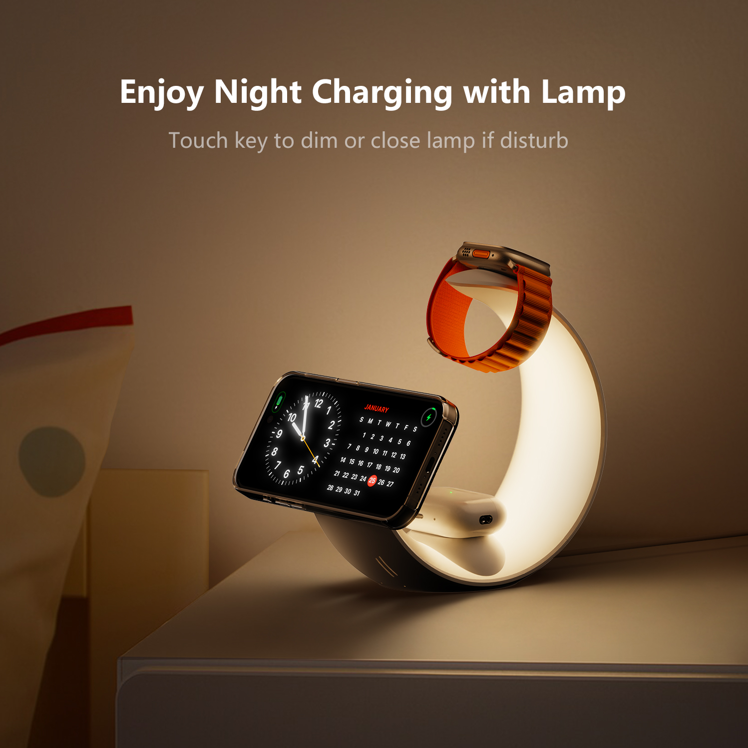 Little Moon Multi-functional magnetic wireless charger, 4-in-1 mobile phone wireless charger, watch, earphone wireless charger, RGB ambient light Item Picture