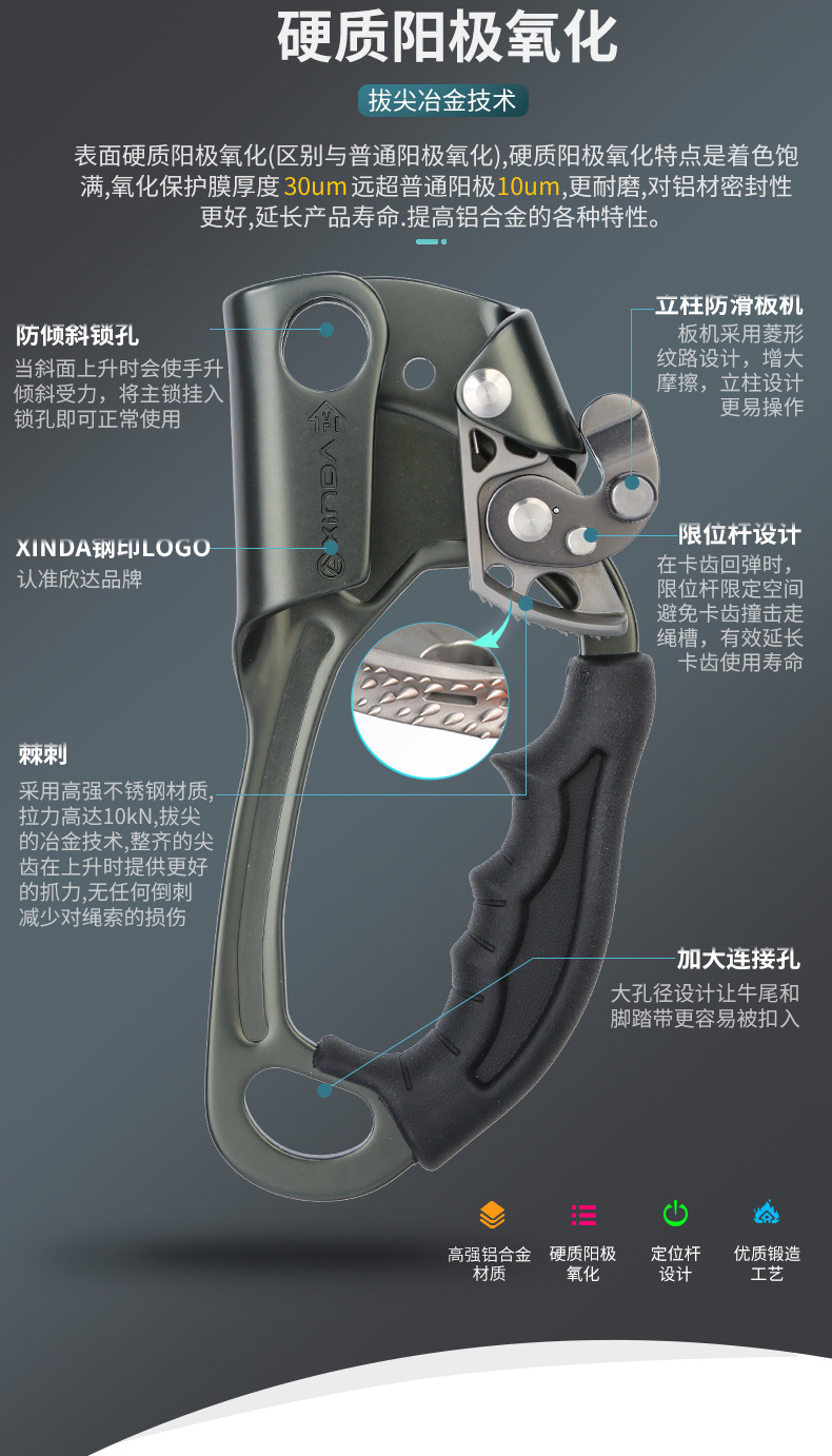  欣达ss01新款华系手式上升器XINDA专业攀岩装备手升攀爬器左右手爬绳器欣达品牌登山攀岩用品详情8