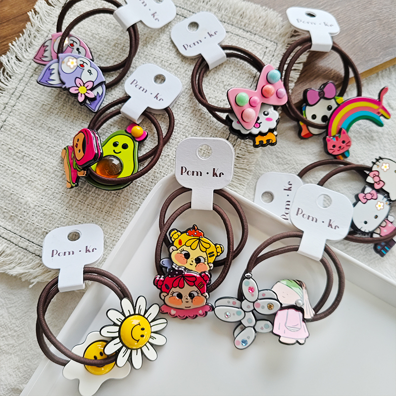 New Korean-style cute children's versatile hair bands with cartoon patterns, high-elasticity ponytail hair bands, hair accessories and headwear Application Scenario
