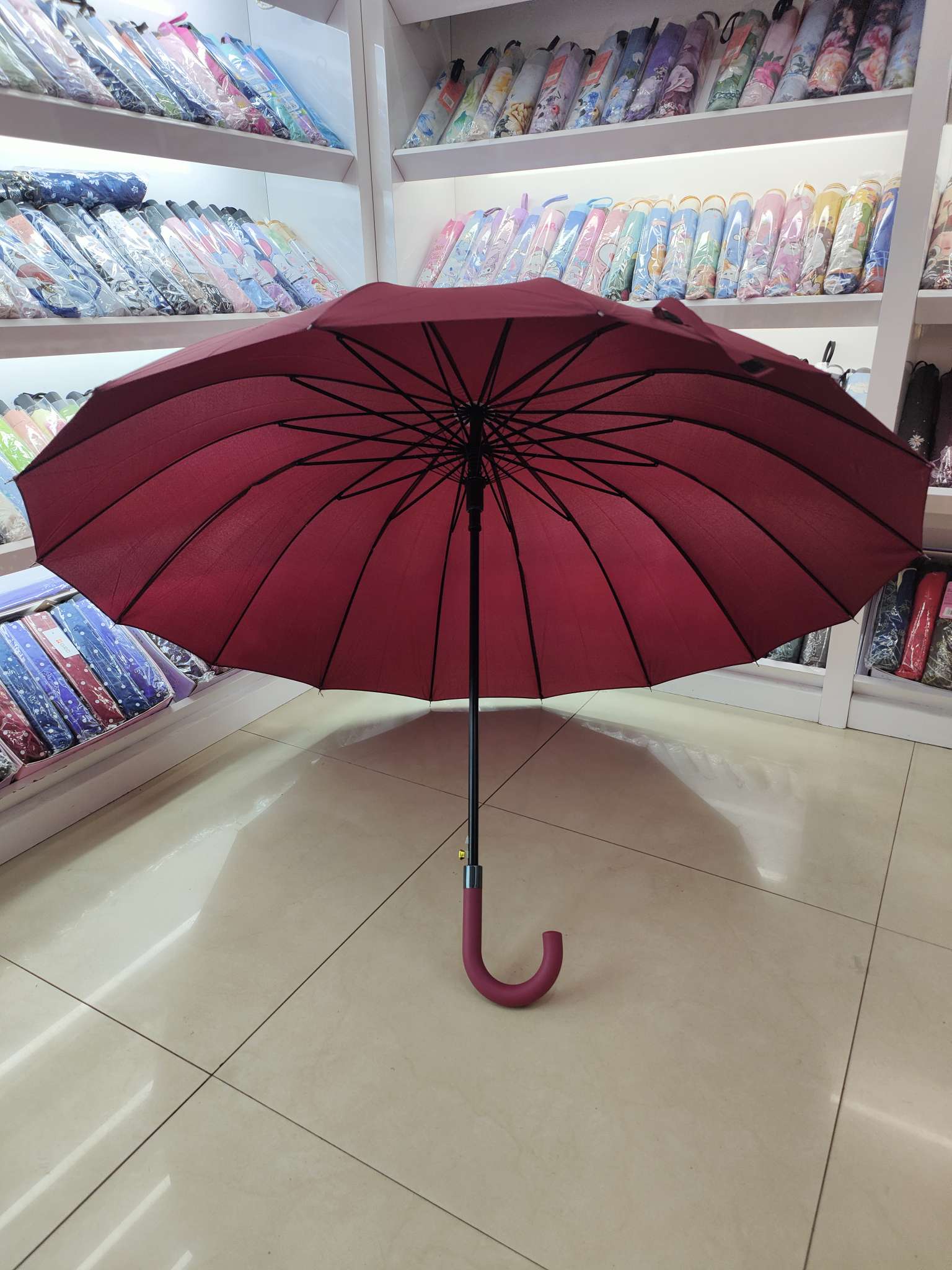 16-bone super-strong rainproof and wind-resistant fiber frame automatic long umbrella