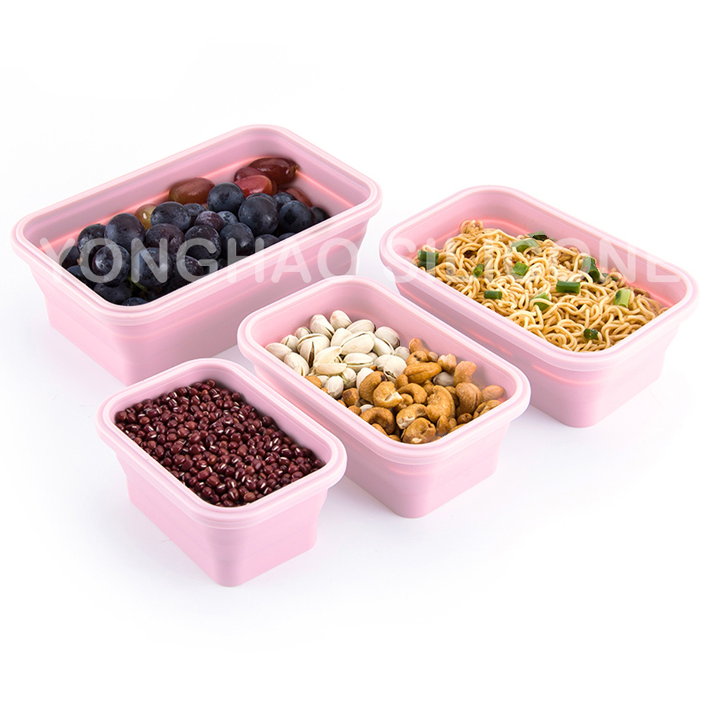 4 Pack Silicone Rubber Collapsible Lunch Food Box With Lid