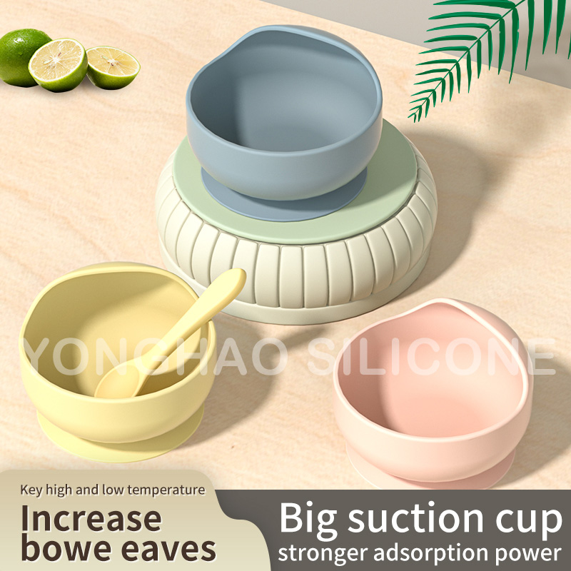 Snail Suction Silicone Baby Feeding Food Bowl Set Wood Spoon