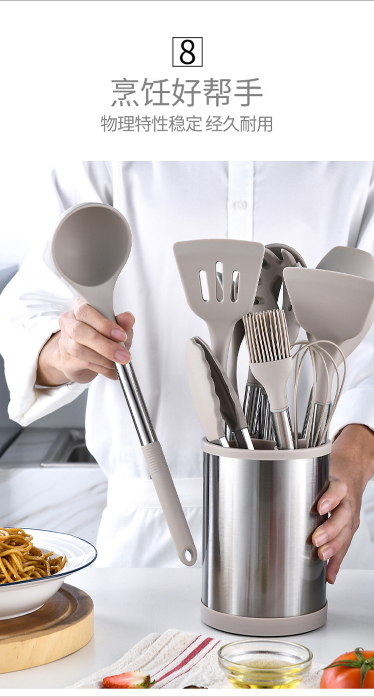 C&E Creative Kitchenware 12-piece set: Spatulas, spoons, rice noodle steaks, food tongs, egg beater with storage bucket, kitchen and household, factory wholesale pic 12