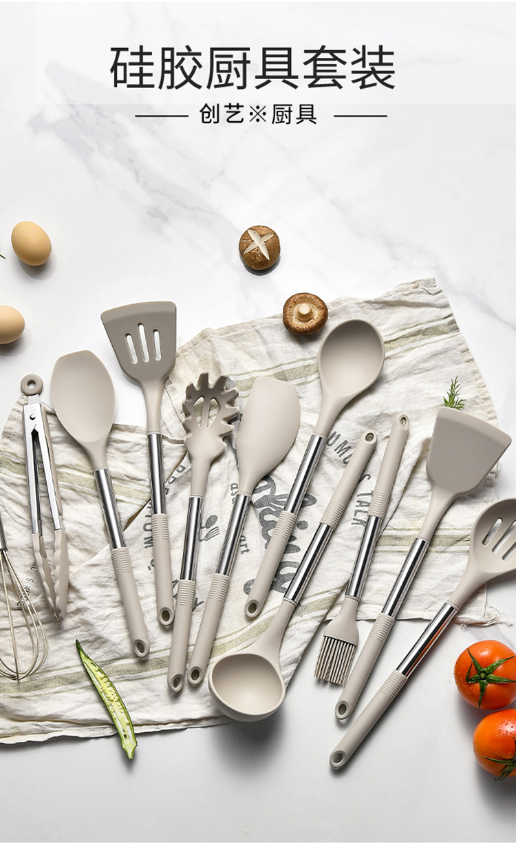 C&E Creative Kitchenware 12-piece set: Spatulas, spoons, rice noodle steaks, food tongs, egg beater with storage bucket, kitchen and household, factory wholesale pic 4