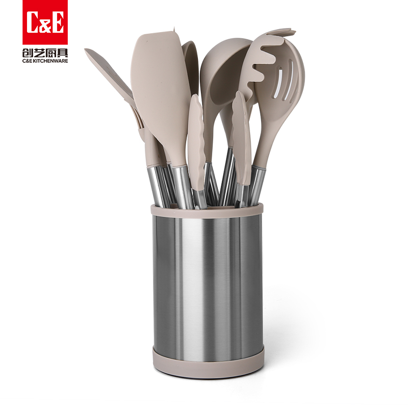 C&E Creative Kitchenware 12-piece set: Spatulas, spoons, rice noodle steaks, food tongs, egg beater with storage bucket, kitchen and household, factory wholesale details Picture