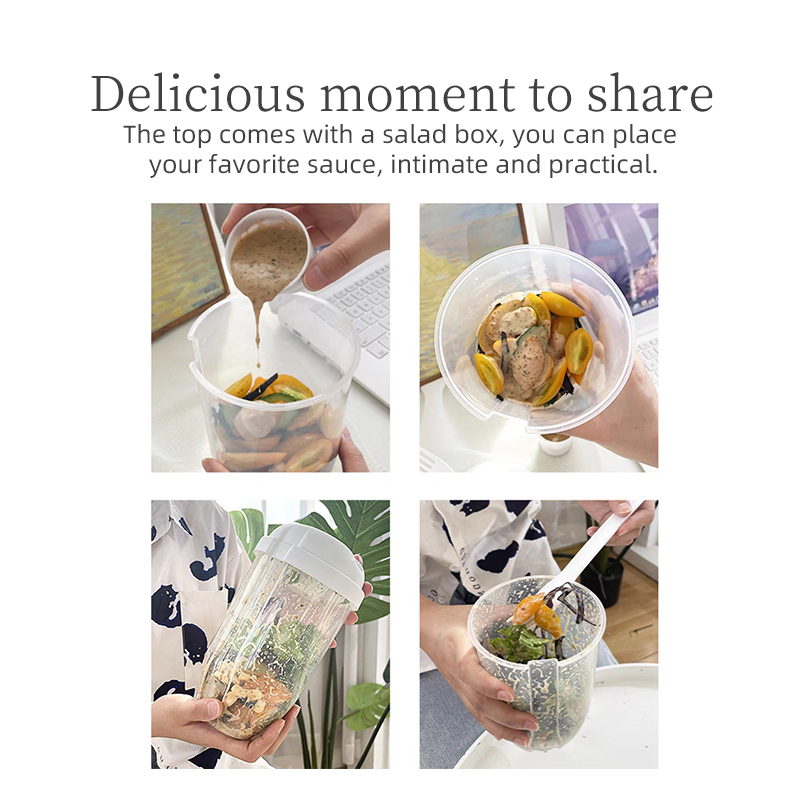 Simple white salad cup, comes with dressing box, fork细节图