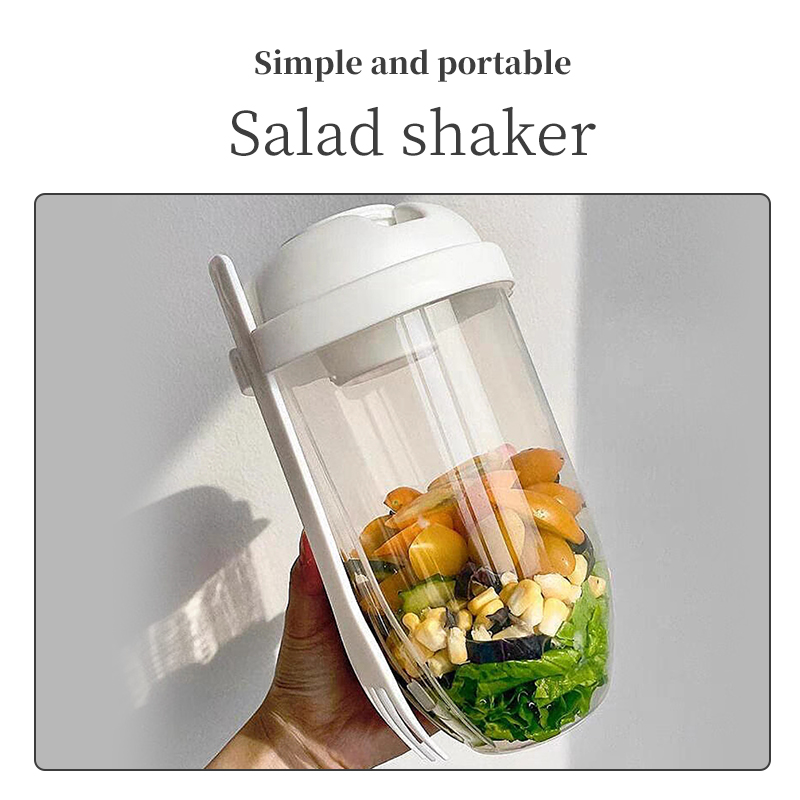 Simple white salad cup, comes with dressing box, fork