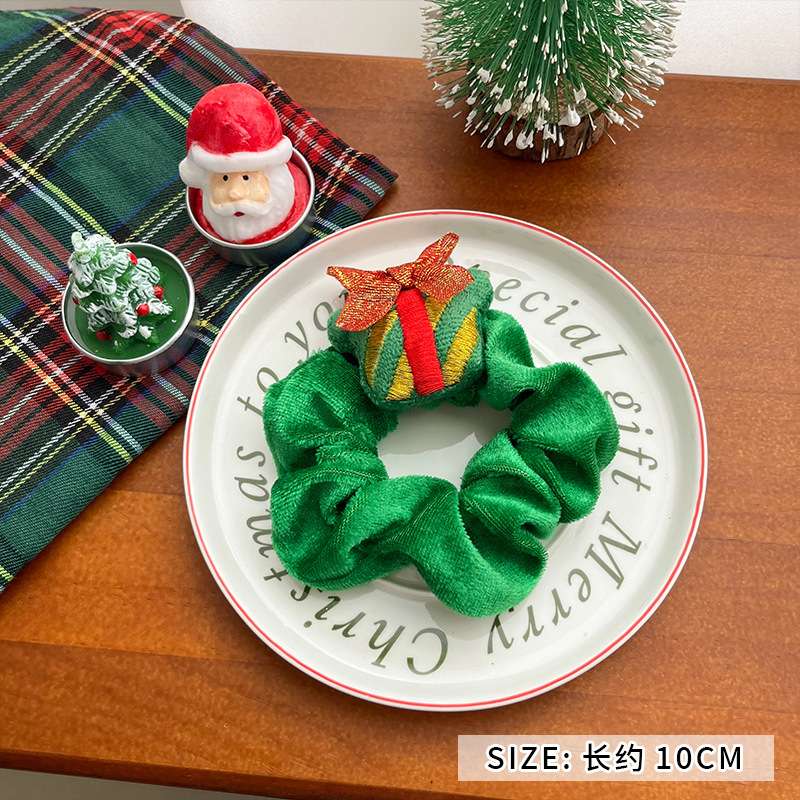 圣诞节卡通头毛绒大肠绒布圈现货欧美圣诞老人麋鹿毛绒发圈发饰品 