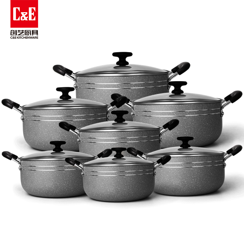 C&E Creative Cookware 7-piece set, stretch cast aluminum frying pan, milk pan, soup pot of different capacities, kitchenware, household wholesale Item Picture