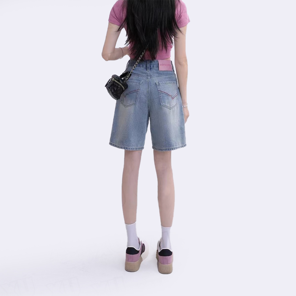 Vintage Denim Shorts Summer Blast Fresh High-Waisted Baggy Western Slimming Straight Leg Jeans details Picture