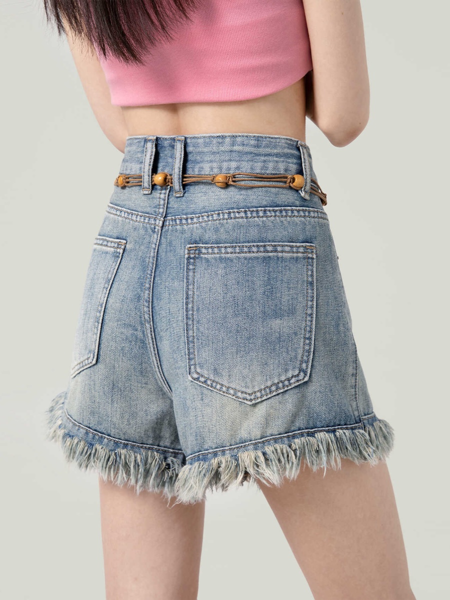 The New Summer Design Of Raw Edge Shorts High Waist Slimming Everything With Hot Pants With Waist Chain Item Picture