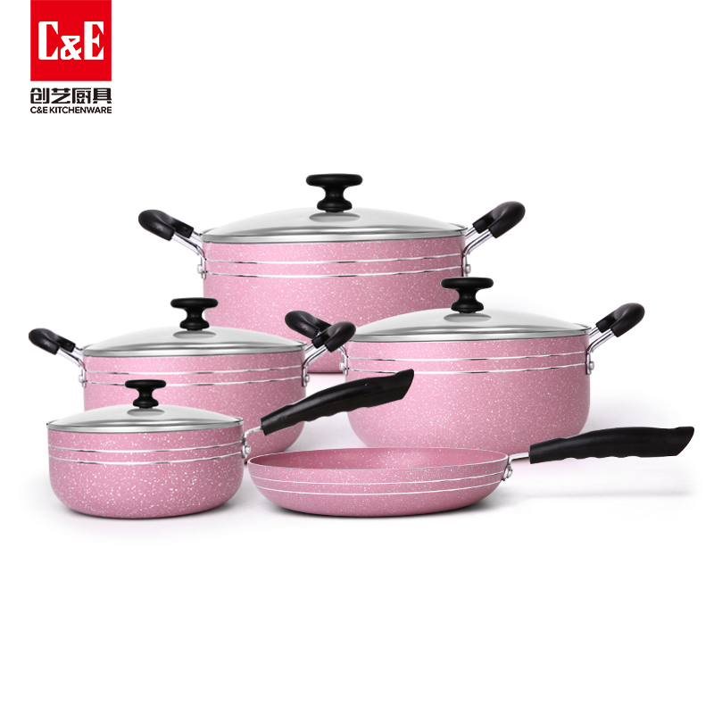 C&E Creative Cookware 5-piece set, stretch cast aluminum frying pan, milk pan, soup pot of different capacities, kitchenware, household wholesale details Picture
