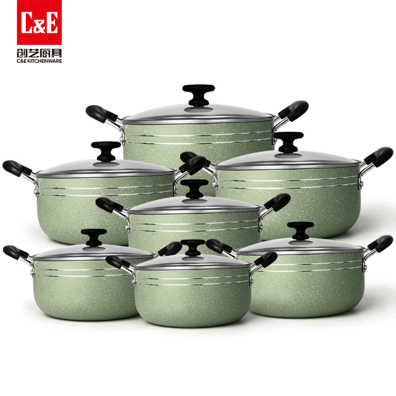 C&E Creative Cookware 7-piece set, stretch cast aluminum frying pan, milk pan, soup pot of different capacities, kitchenware, household wholesale Specification image