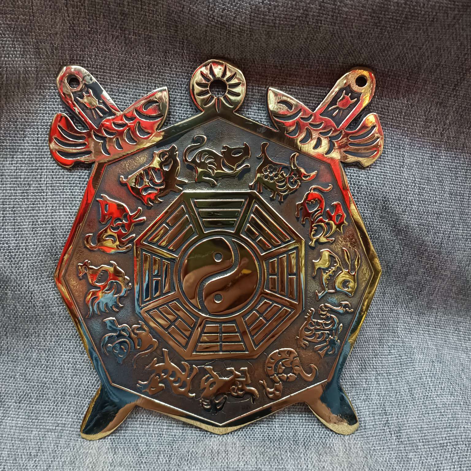 工艺品十二生肖八卦铜八卦双剑八卦镇宅之宝太极风水用品家居摆件好运铜工艺双鱼宝剑鼠牛虎兔龙蛇马羊猴鸡狗猪生肖铜镜吉祥物铜牌