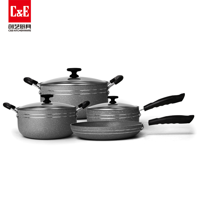 C&E Creative Cookware 4-piece set: Frying pan, milk pan, multi-functional soup pot, kitchenware, household manufacturer wholesale Item Picture