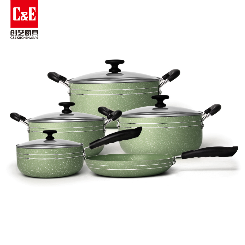 C&E Creative Cookware 5-piece set, stretch cast aluminum frying pan, milk pan, soup pot of different capacities, kitchenware, household wholesale Specification image