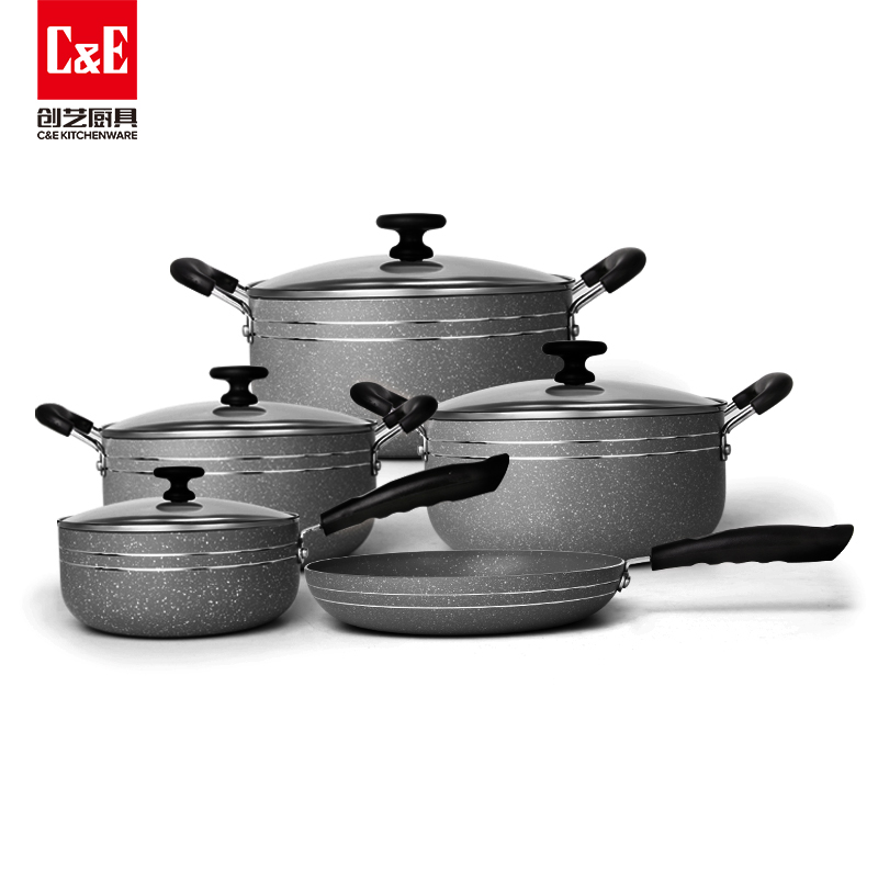 C&E Creative Cookware 5-piece set, stretch cast aluminum frying pan, milk pan, soup pot of different capacities, kitchenware, household wholesale Item Picture