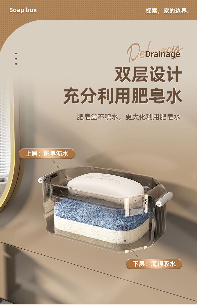 Y196-YM013 Sponge double-layer soap box wall-mounted draining storage rack, home soap dish tray creative detail image 6