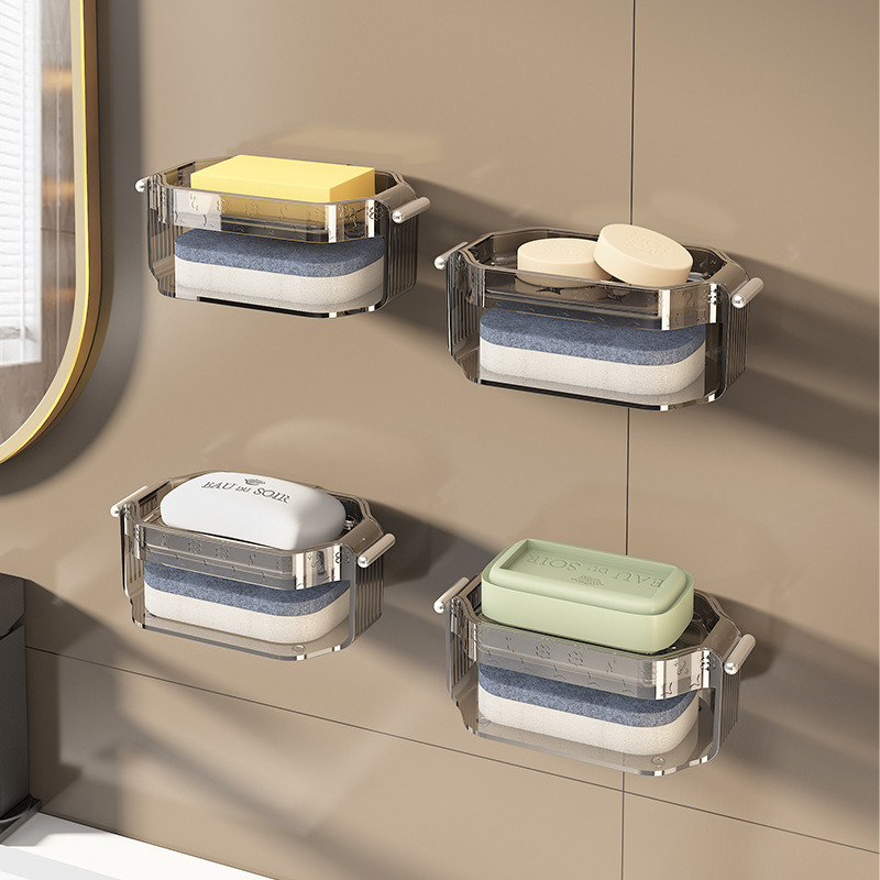 Y196-YM013 Sponge double-layer soap box wall-mounted draining storage rack, home soap dish tray creative Item Picture