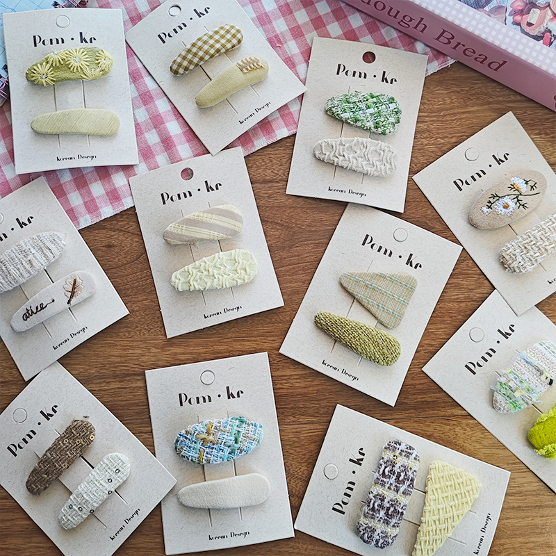 New cute fabric embroidered bb clips for children, versatile geometric woven pairs, baby hairpins, side clips, and bangs clips Specification image