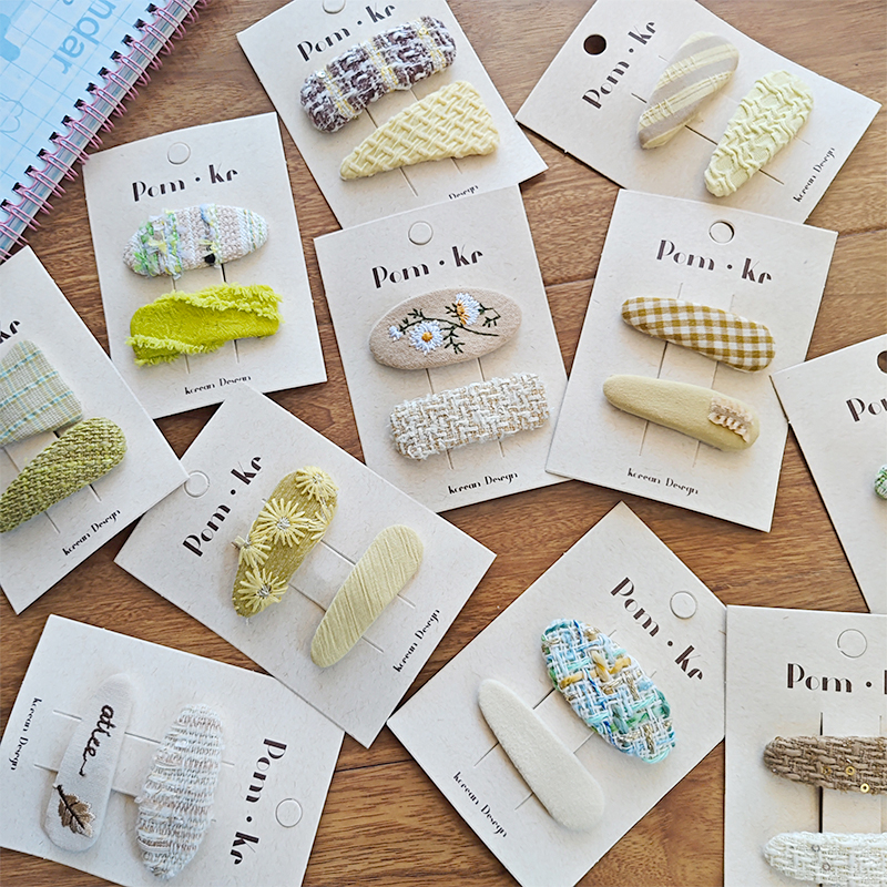 New cute fabric embroidered bb clips for children, versatile geometric woven pairs, baby hairpins, side clips, and bangs clips details Picture