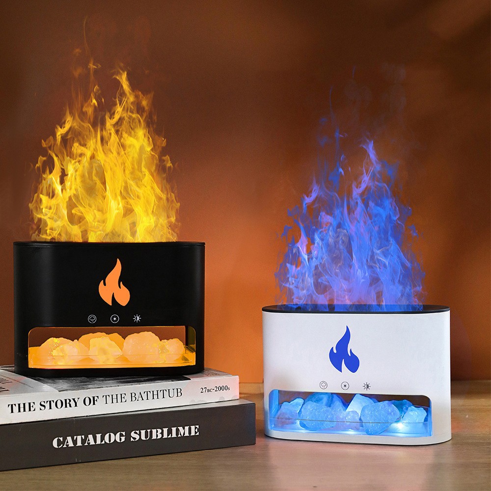 盐石仿真火焰香薰机大雾量USB小型家用办公空气加湿器精油扩香机