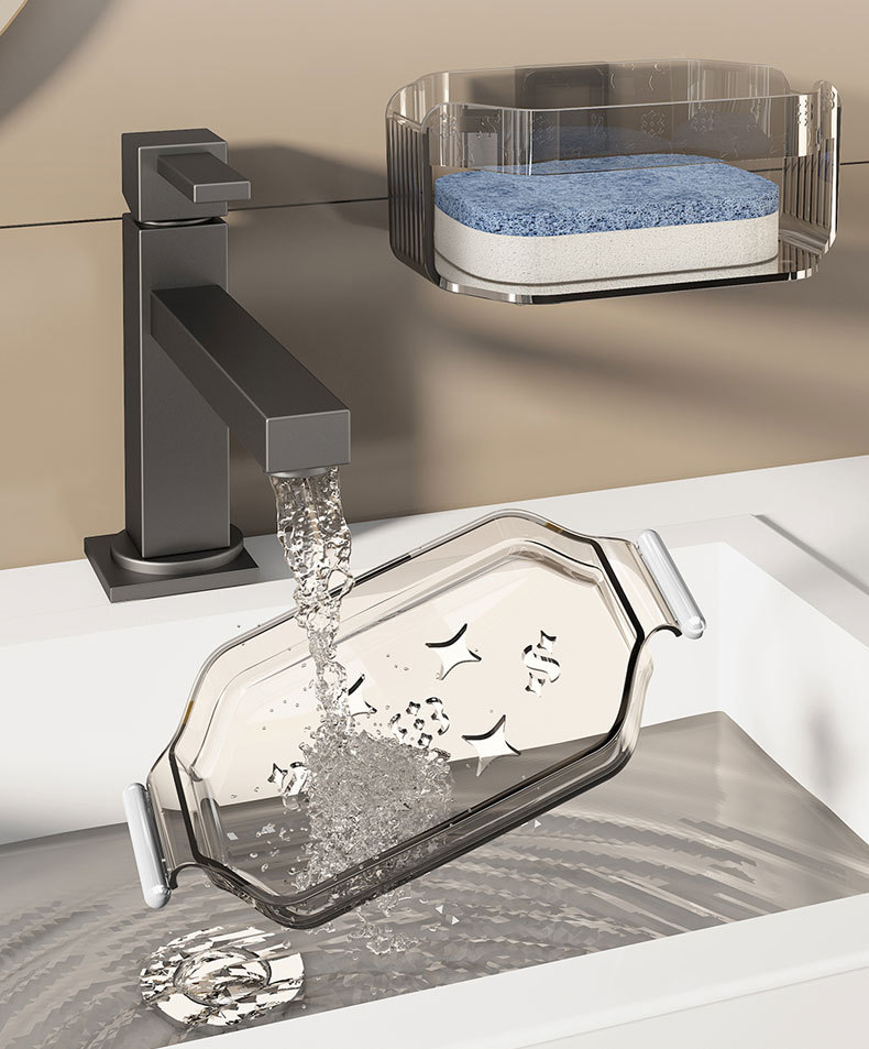 Y196-YM013 Sponge double-layer soap box wall-mounted draining storage rack, home soap dish tray creative detail image 13