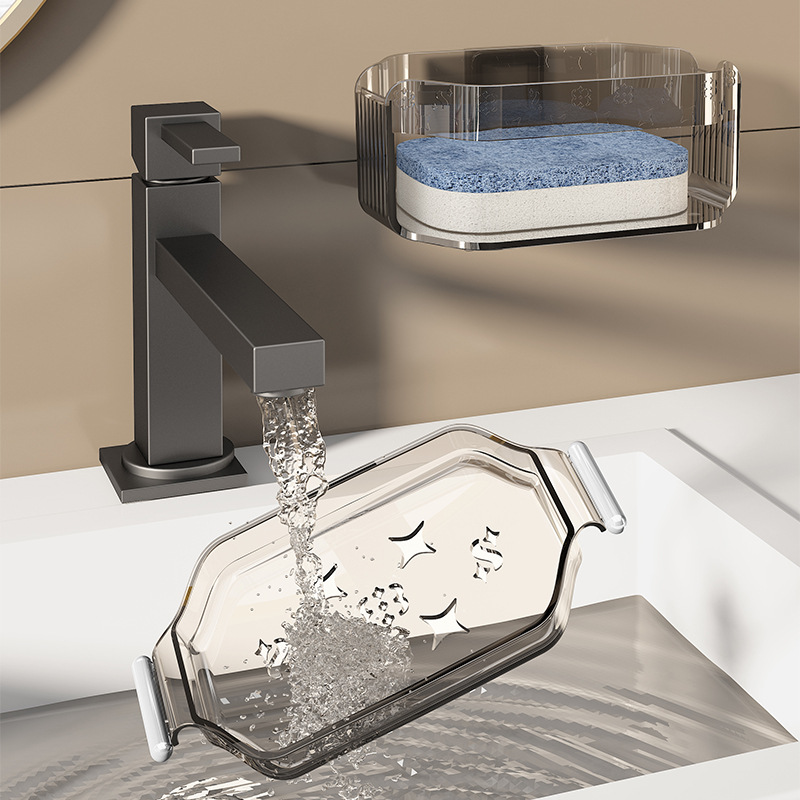 Y196-YM013 Sponge double-layer soap box wall-mounted draining storage rack, home soap dish tray creative Specification image